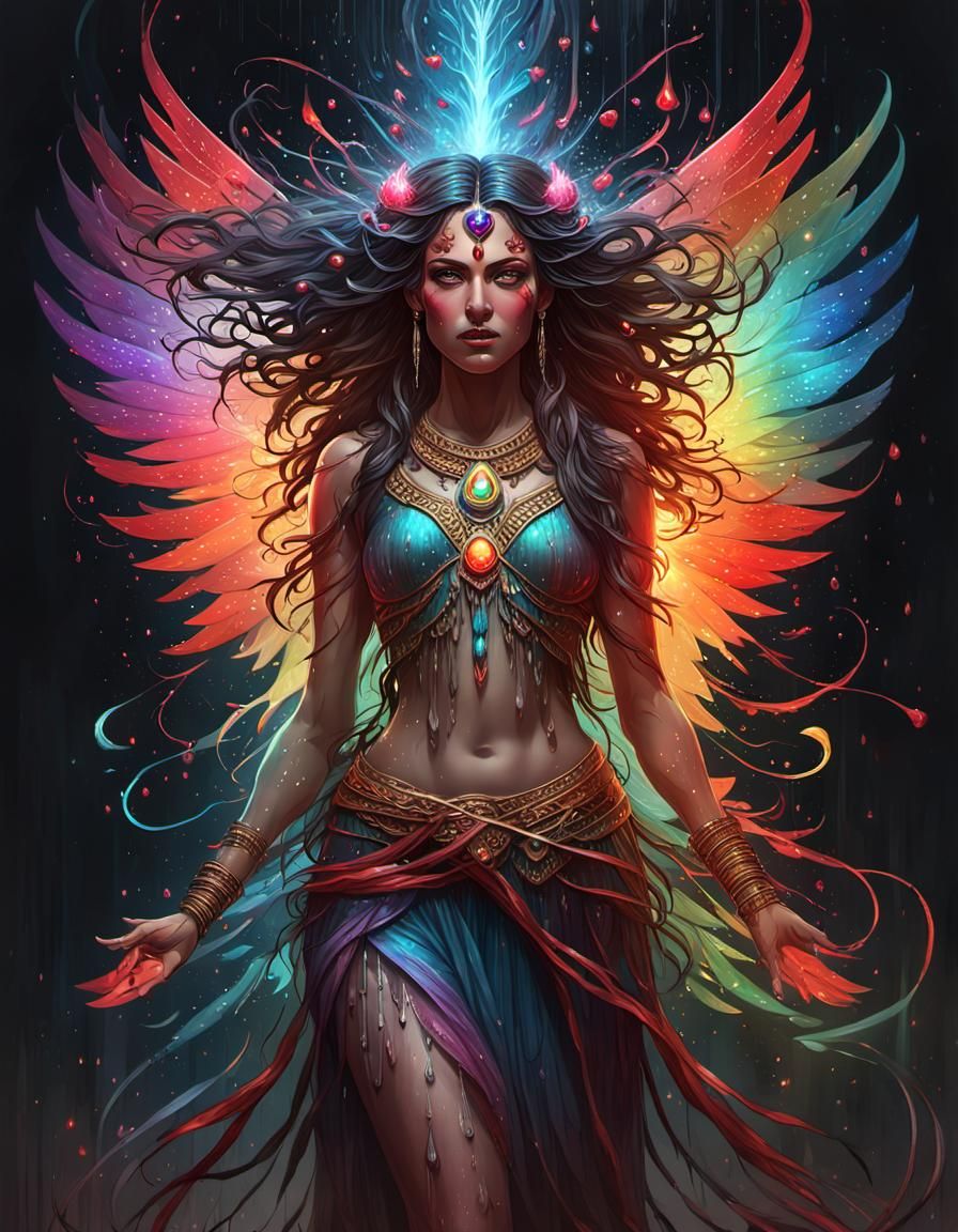 Indian Goddess with Rainbow Branches and Wings