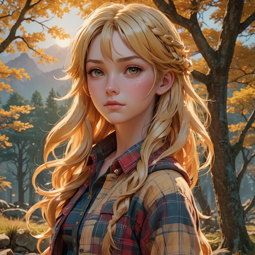 Anime Aphrodite Kid in Flannel, 3D Art