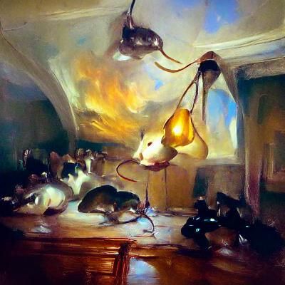 Mice Take Over House in Surreal Oil Painting
