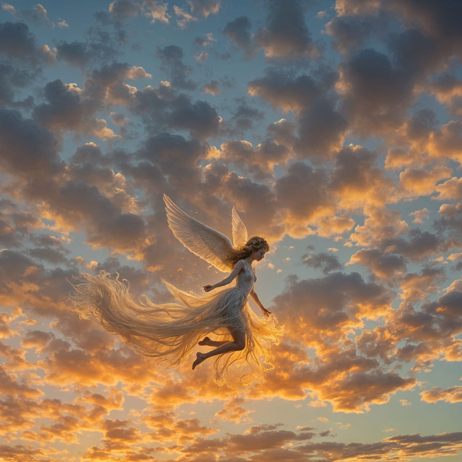 Angelic Clouds Dance in Golden Sunset