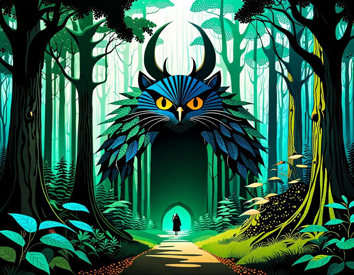 Eldritch Forest Gods and Creatures in Patchwork Art Style