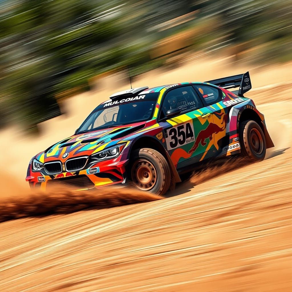 Rally car wrapped in "bruce foxton" artwork