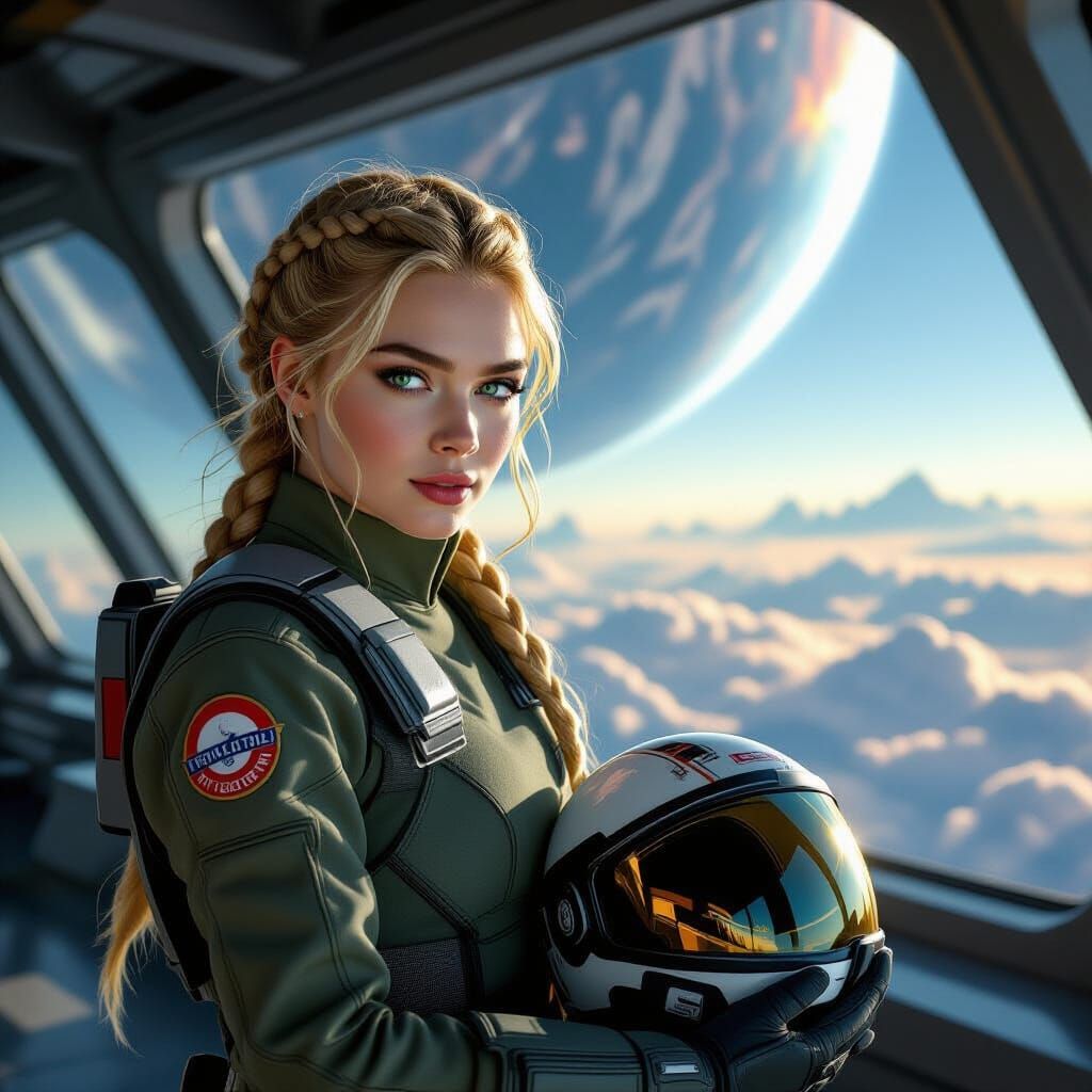 Elle Fanning as Starfighter Pilot in Futuristic Flight Suit
