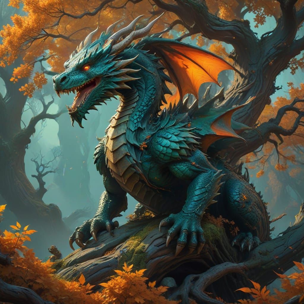 Majestic Dragon Amidst Autumnal Glory
