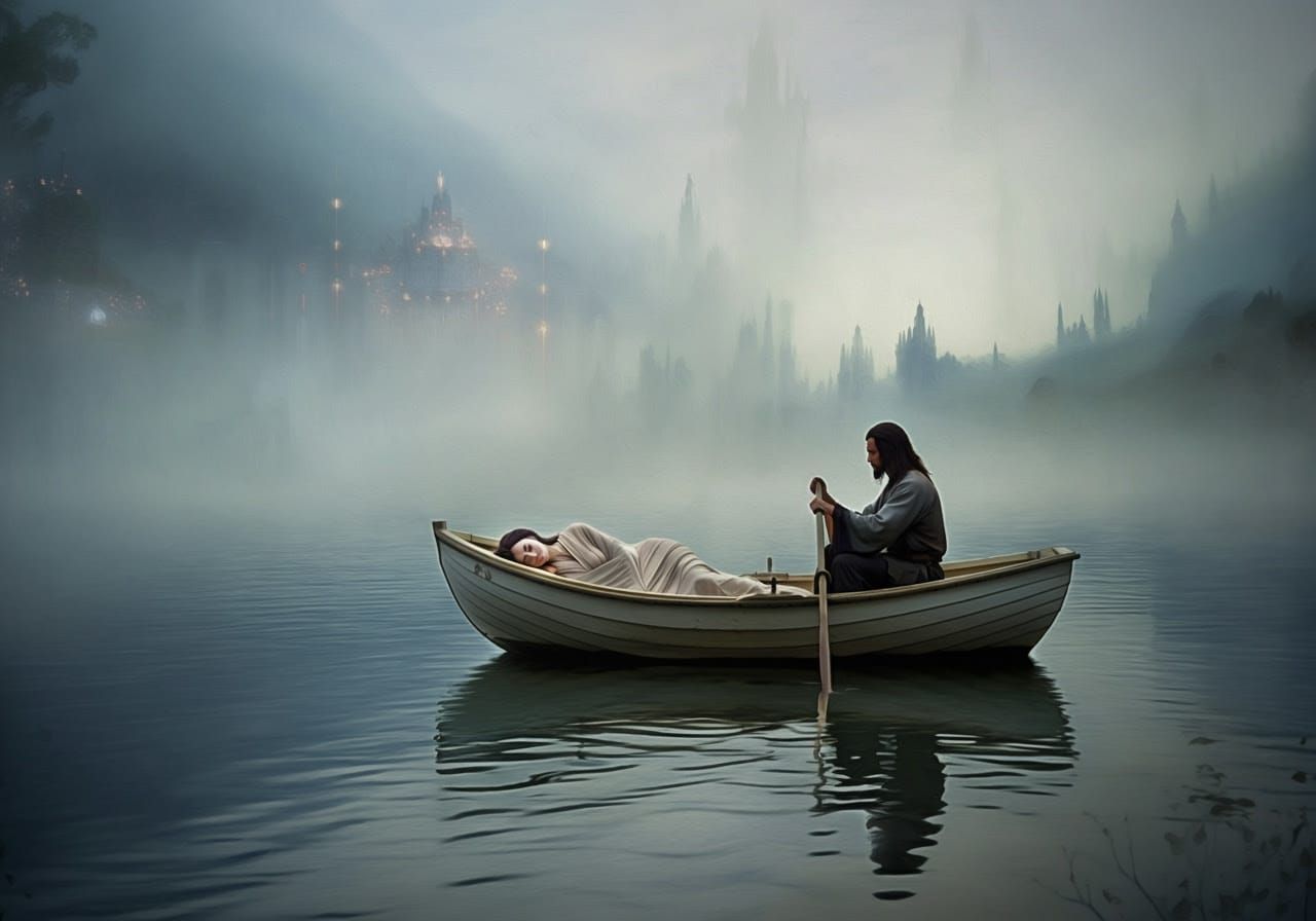 Dreamy Lake Scene in Impressionist Watercolor Style