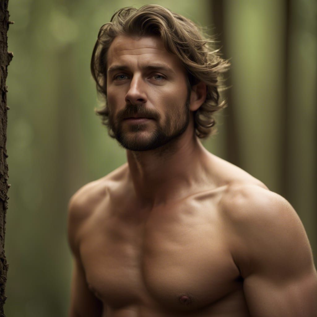 Shirtless Man in Forest