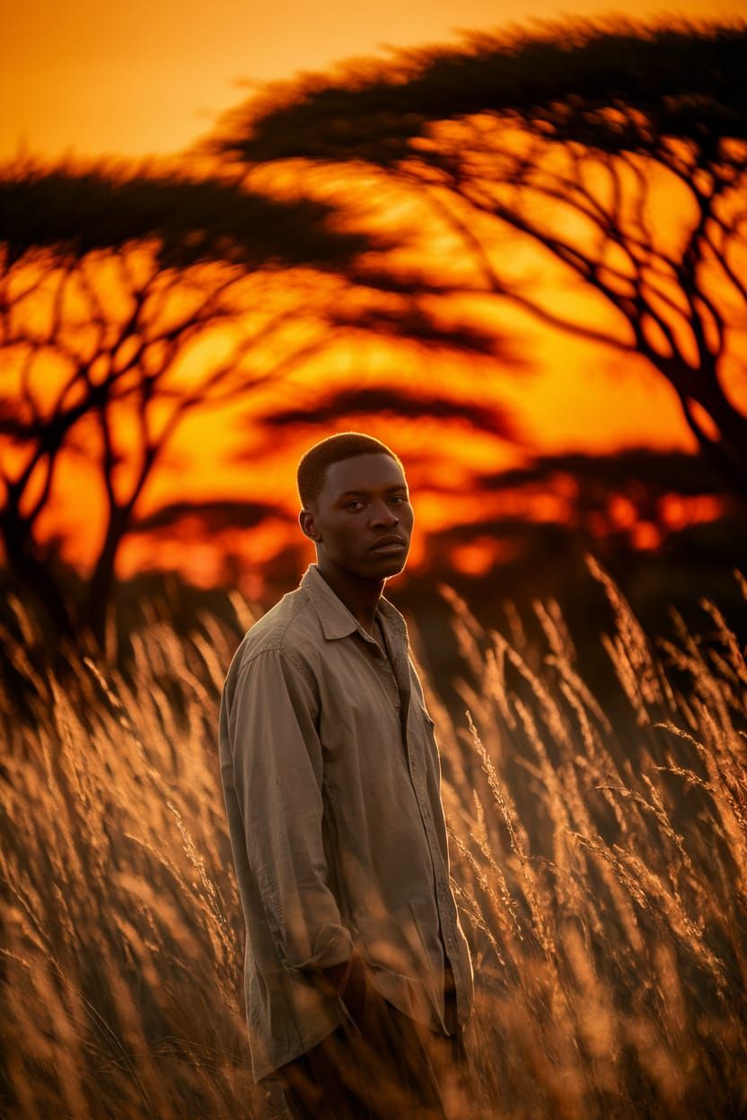 African Man in Golden Sunset Light