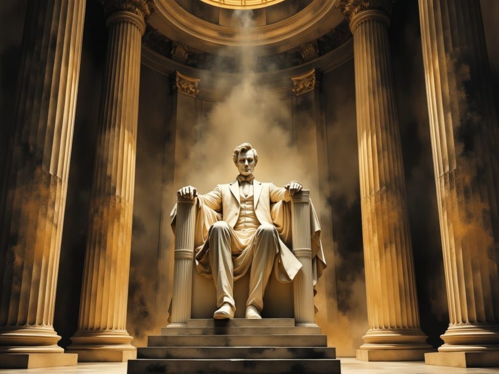 Lincoln Statue in Marble with Candlelight Glow