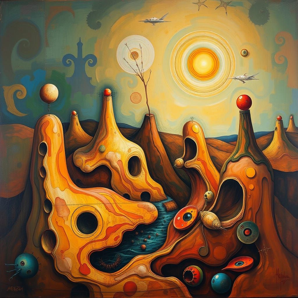 Surrealist Dreamscape in Vibrant Earthy Tones