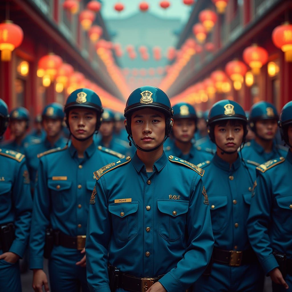 Police Celebration on the Great Wall in Vibrant Style