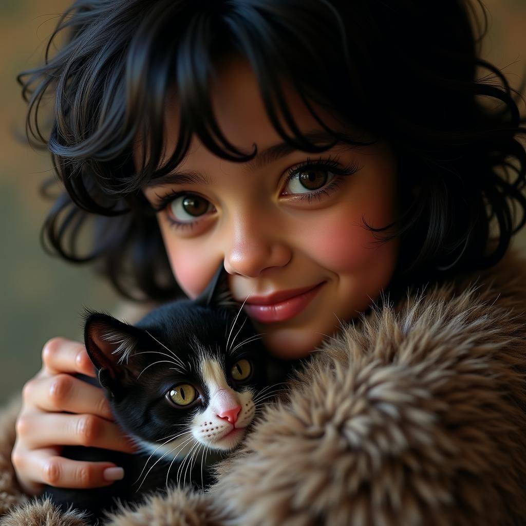 Spanish Girl with Kitten in Rococo Style