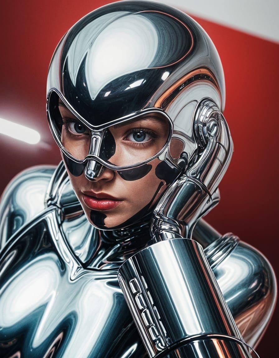 Retro-Futuristic Humanoid in Chrome Finish