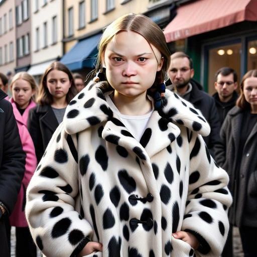 Greta Thunberg wearing a 101 Dalmatians Coat