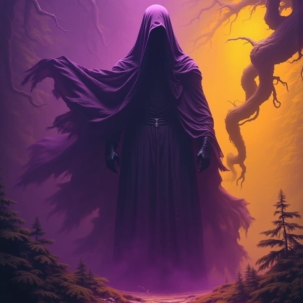 Man with Light in Dark Renaissance Forest