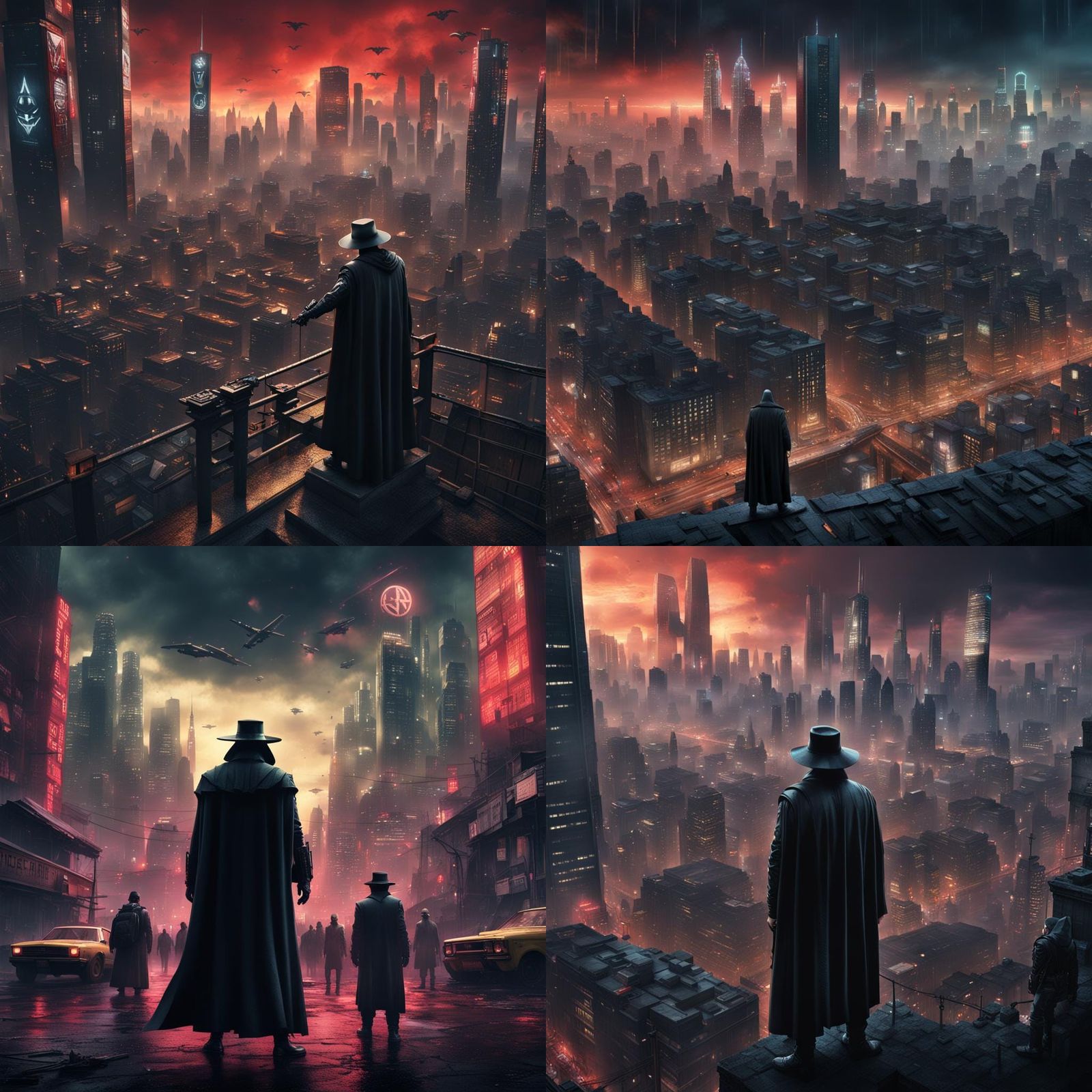 Cyberpunk City Watched Over by V for Vendetta