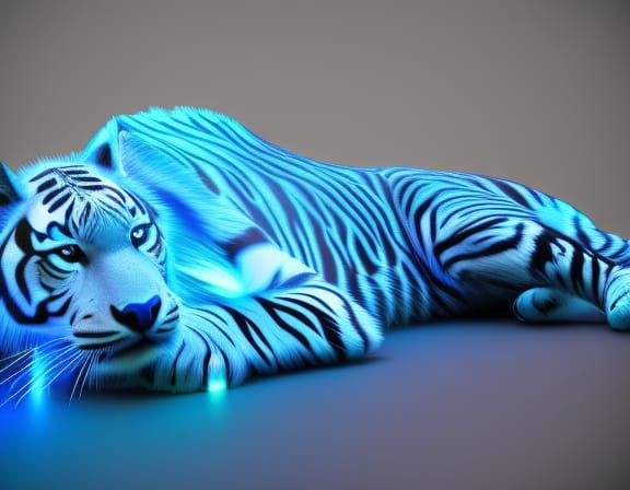 blue tiger concept art, 3d digital art, Maya 3D, ZBrush Central 3D shading, bright colored background, radial gradient b...
