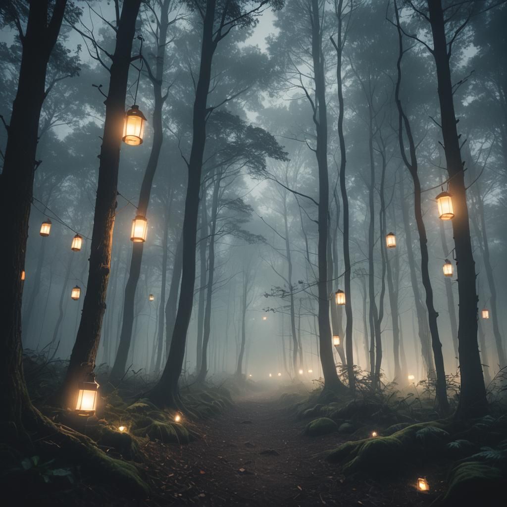 Mystical Forest Fog in Cinematic Film Still