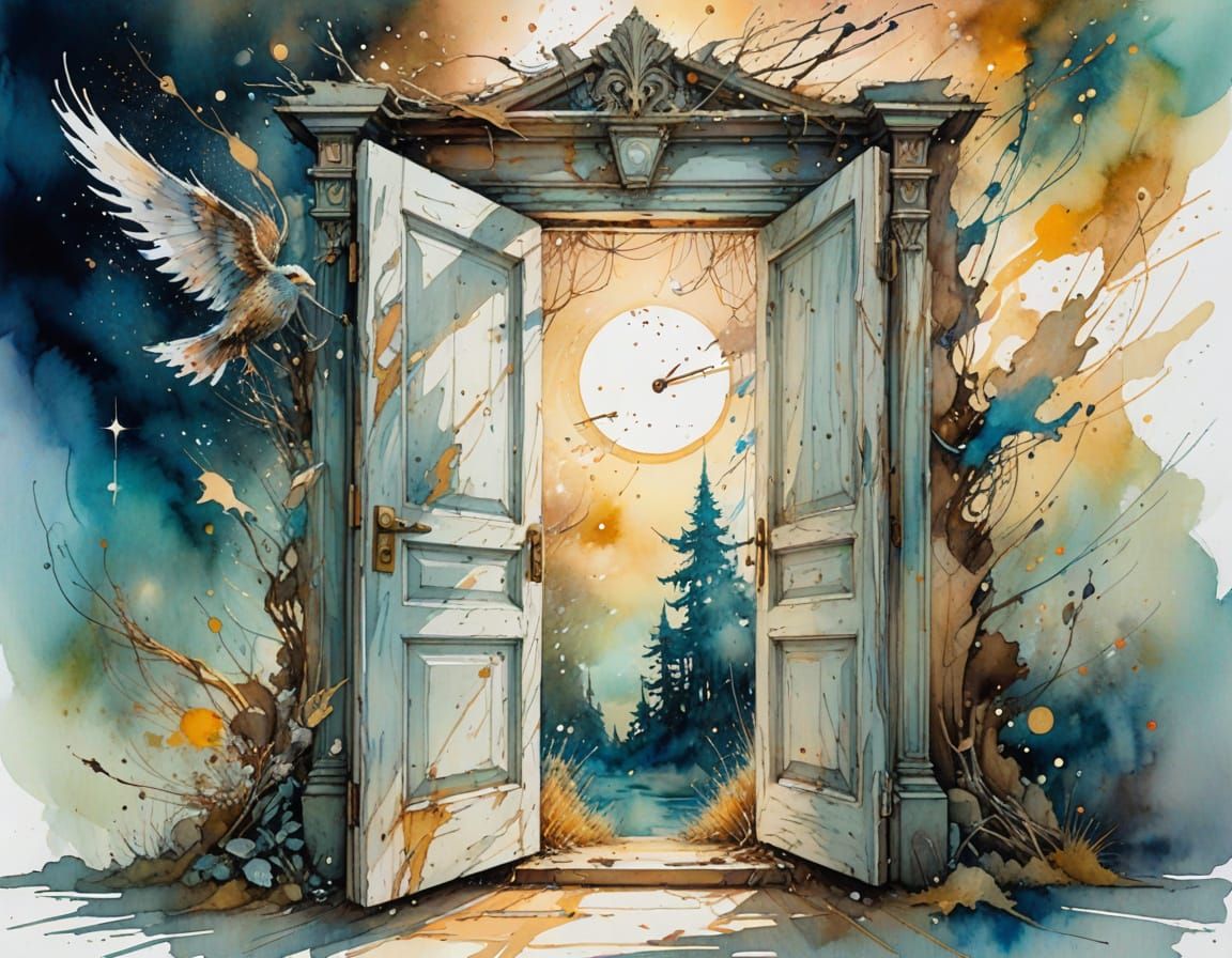 Floating Door to Father Time in Watercolour