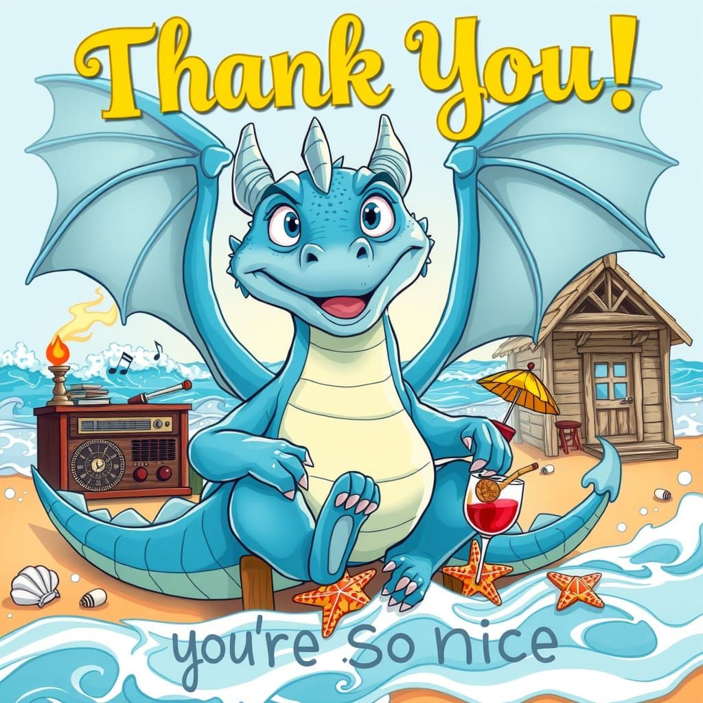 Double exposure. A cute, goofy, cartoon SLATE BLUE dragon, grinning , with one pointed middle tooth sticking out, gleami...