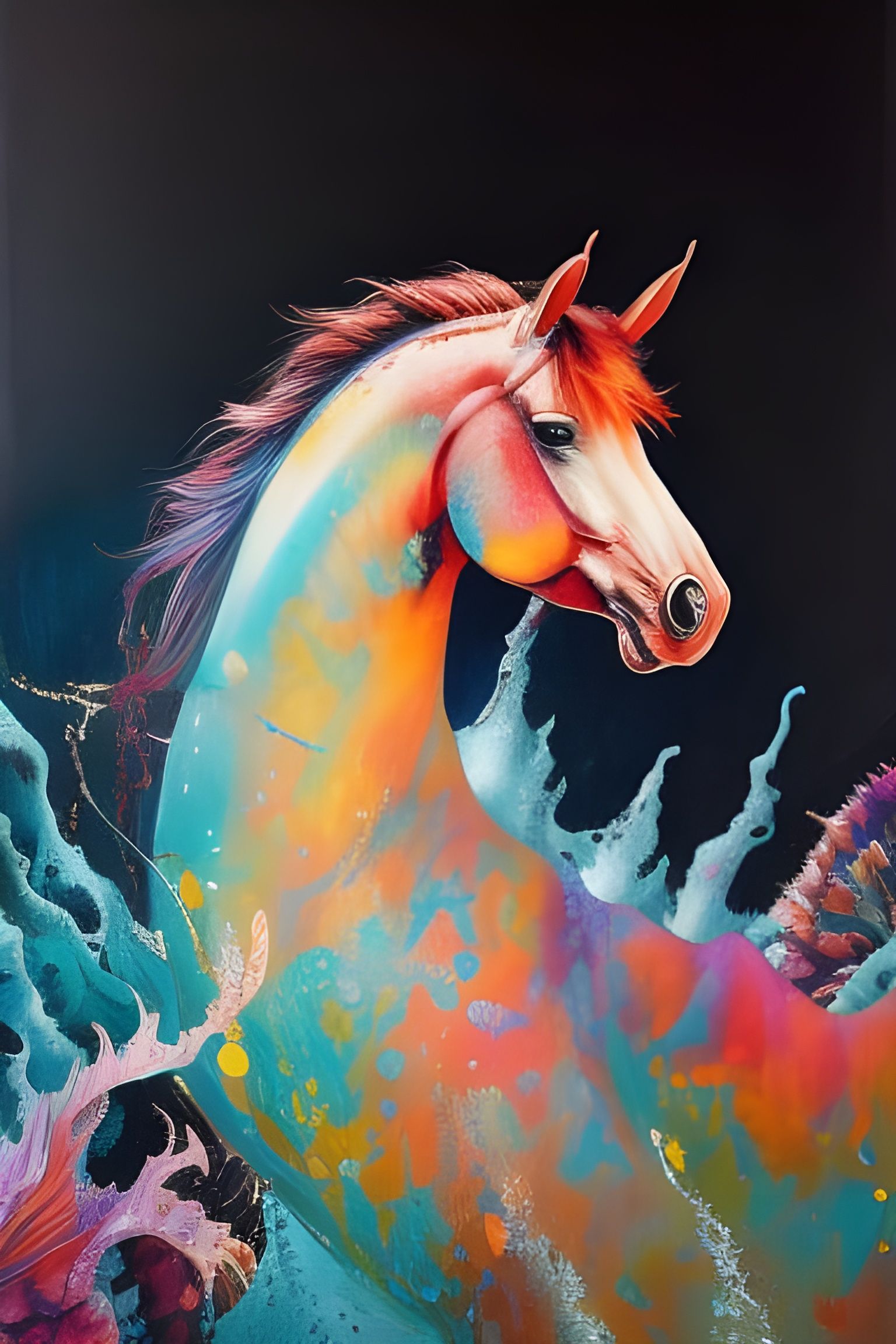 Fantastical Horse-Mermaid Hybrid in Colorful 3D Oil Painting