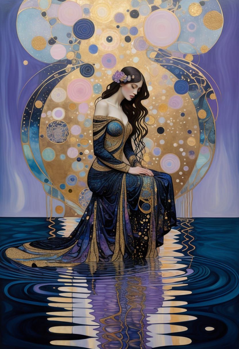 Magical Surrealism: Woman on Light Platform Over Water