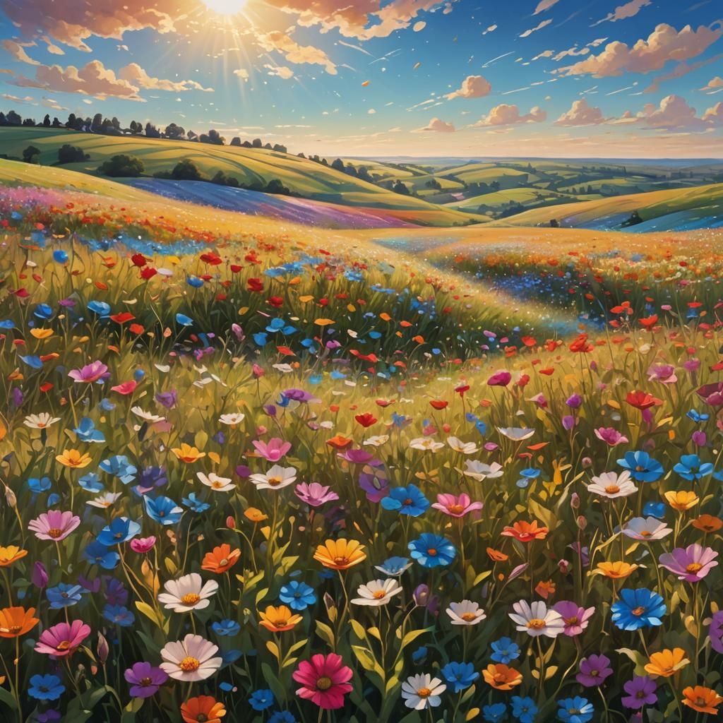 Vibrant Fantasy Landscape with Colorful Flowers