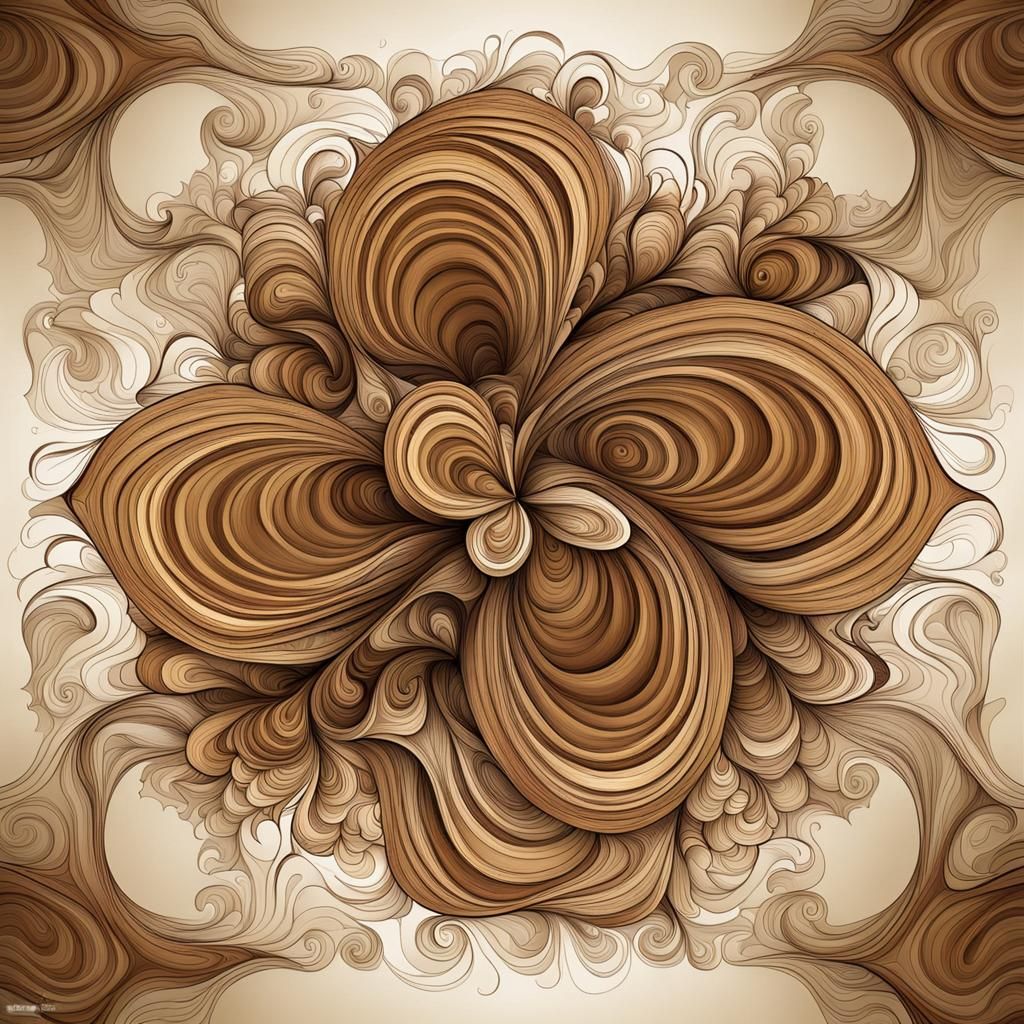 Abstract Walnut with Fractal and Zentangle Elements