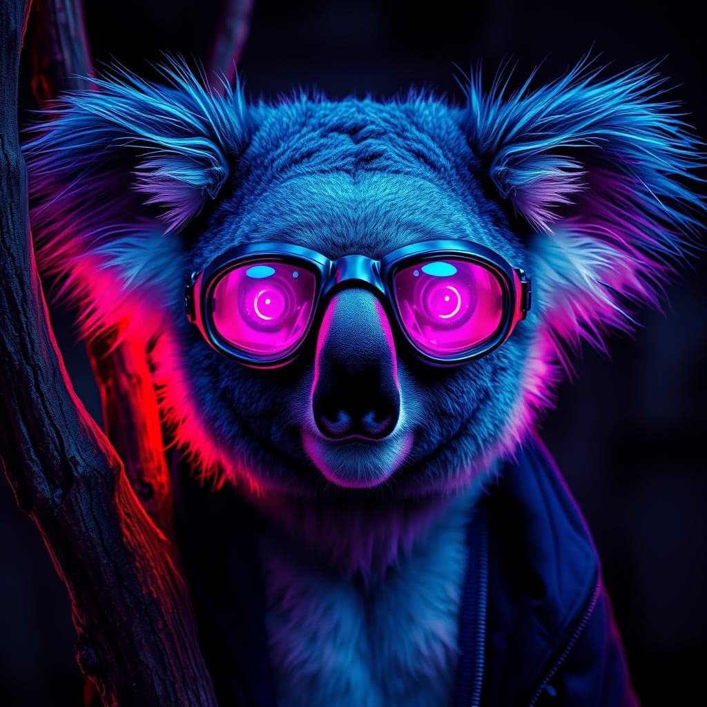 Cyberpunk Koala Portrait in Surreal Dystopian Style