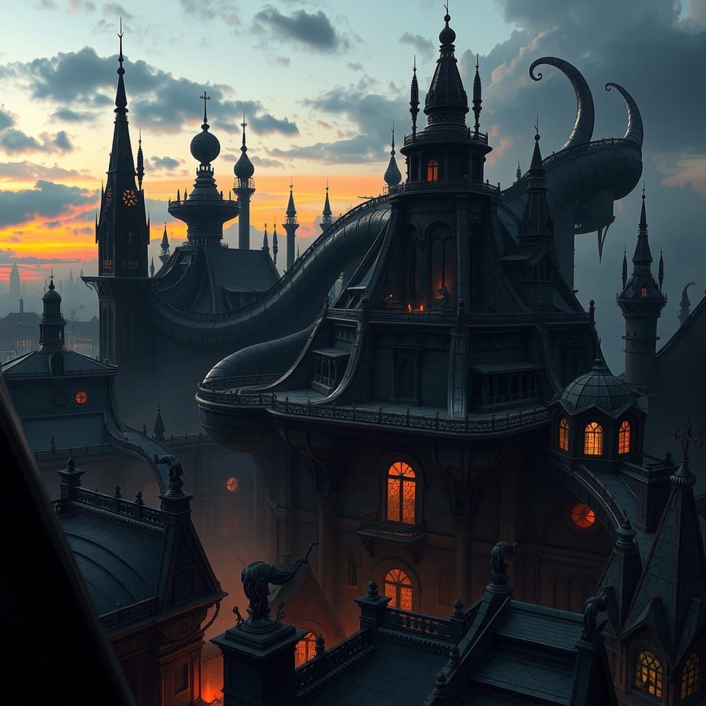 Gothic Ankh-Morpork Cityscape in Dystopian Style