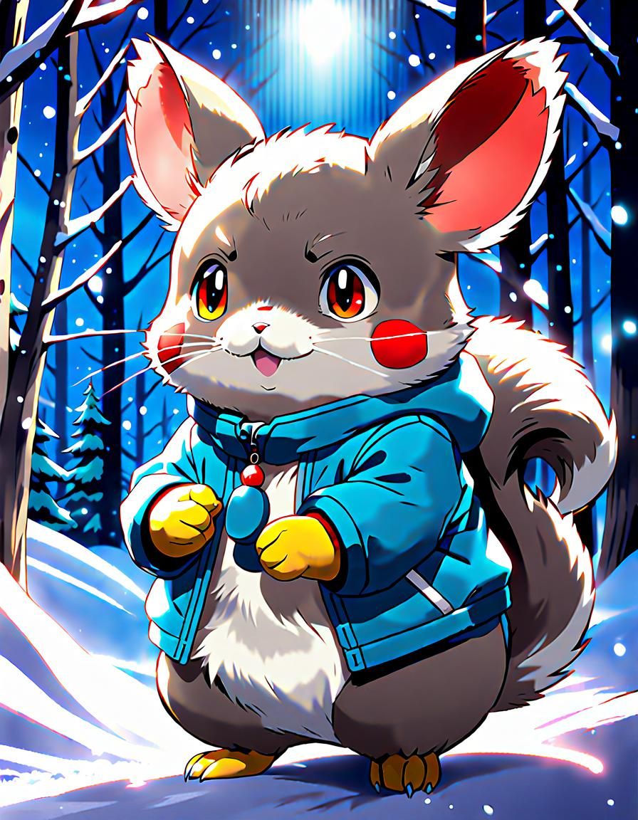 Winter Chinchilla Pokémon in Anime Style