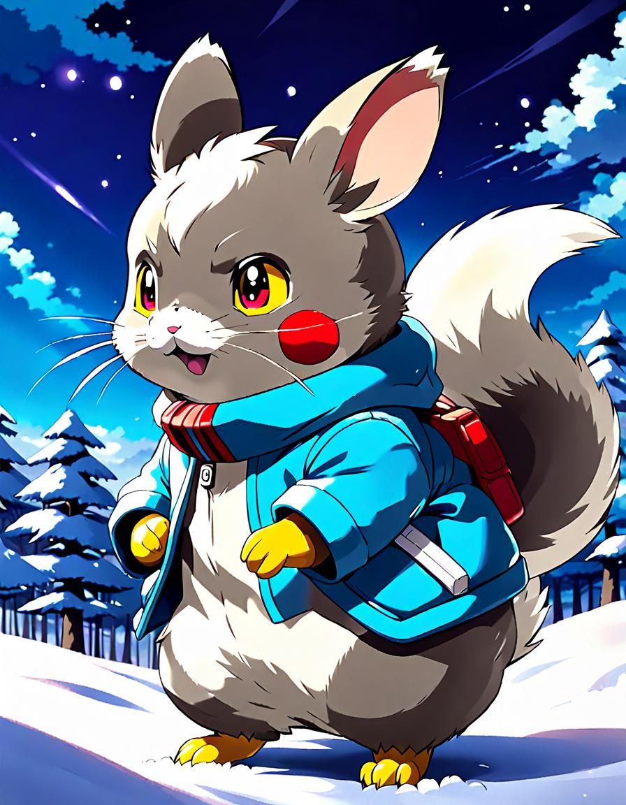 Winter Chinchilla Pokémon in Anime Style