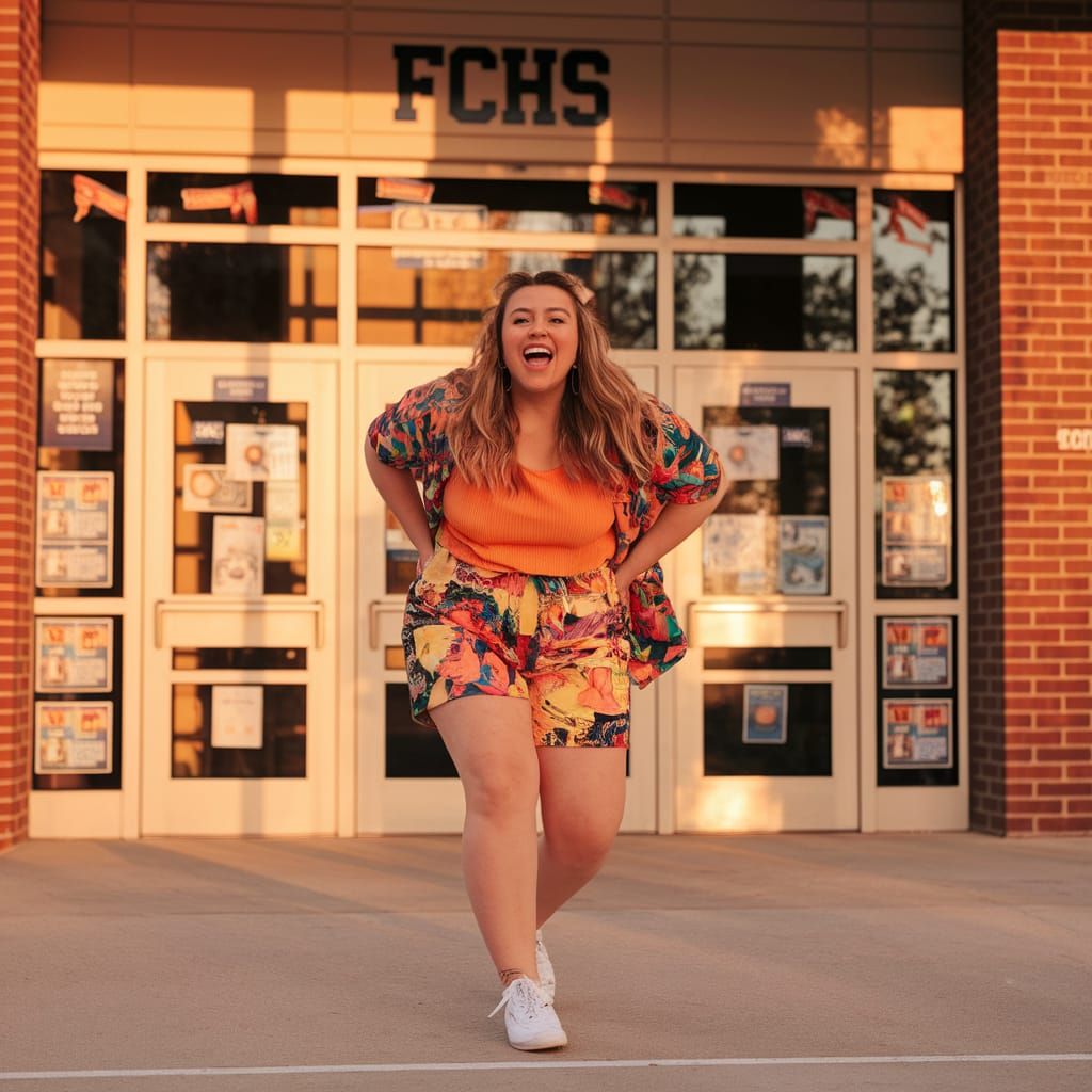 Youthful Exuberance Outside Cheerful High School