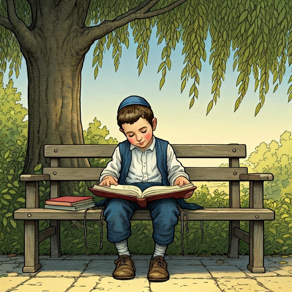 Boy Reading to Children, Arthur Rackham Style