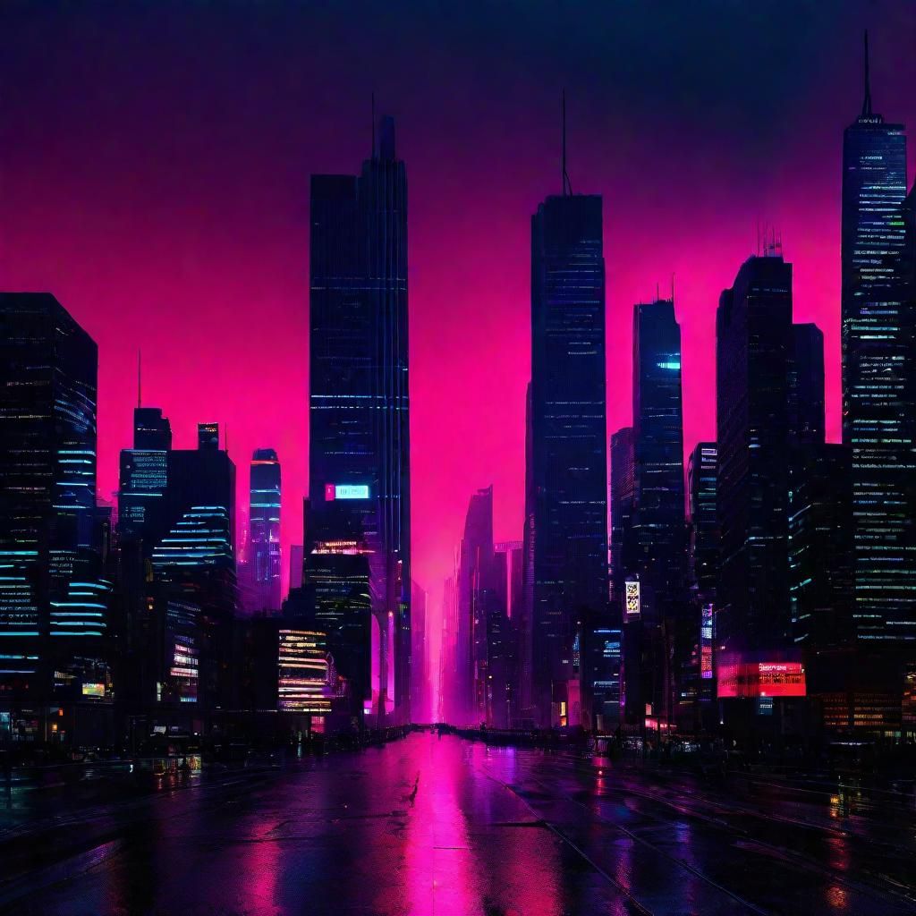 Cyberpunk Cityscape in Holographic Glitchcore Matrix