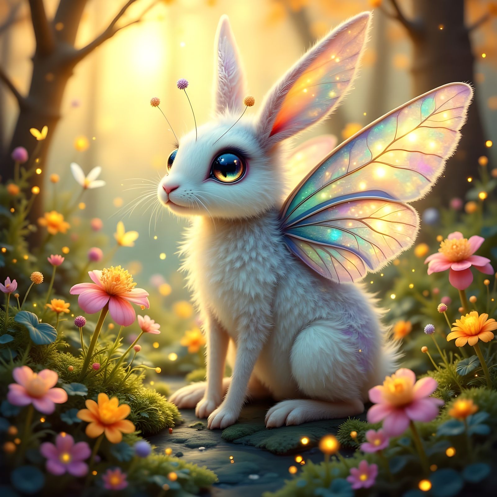 Whimsical Forest Dweller with Glowing Fur and Elaborate Wing...
