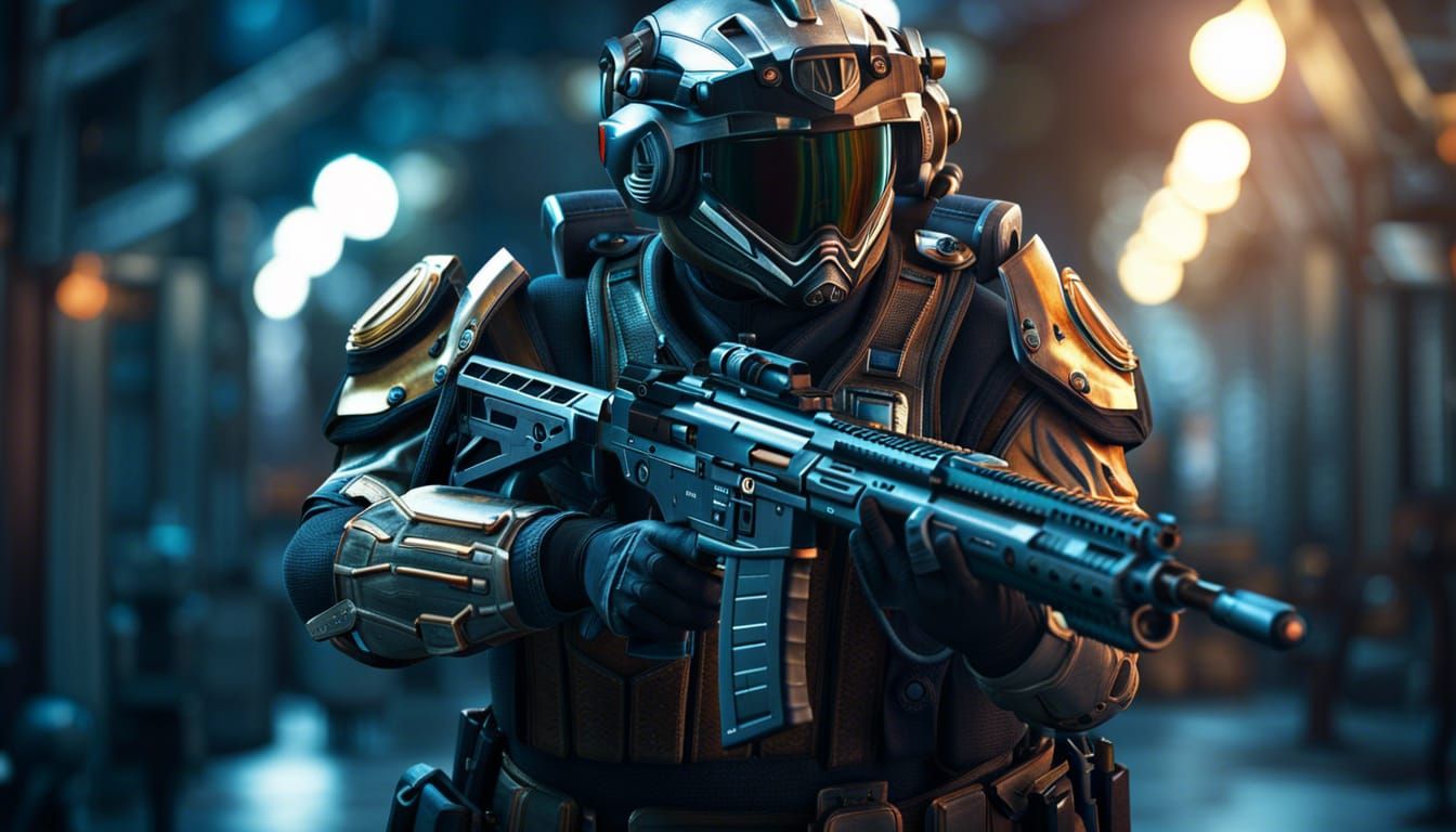 Sci-Fi Mercenary in Light Armor, Cel-Shaded Style