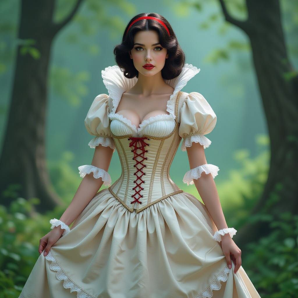 Snow White in Victorian Dress in Fairy Tale Forest