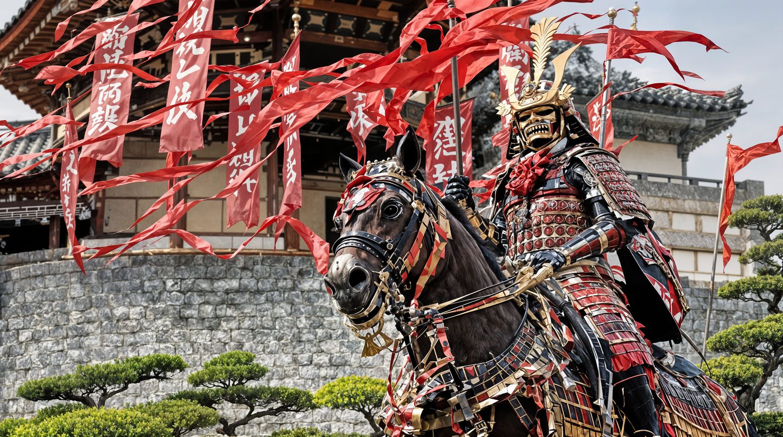 Cyberpunk Samurai Warrior in Steel Castle