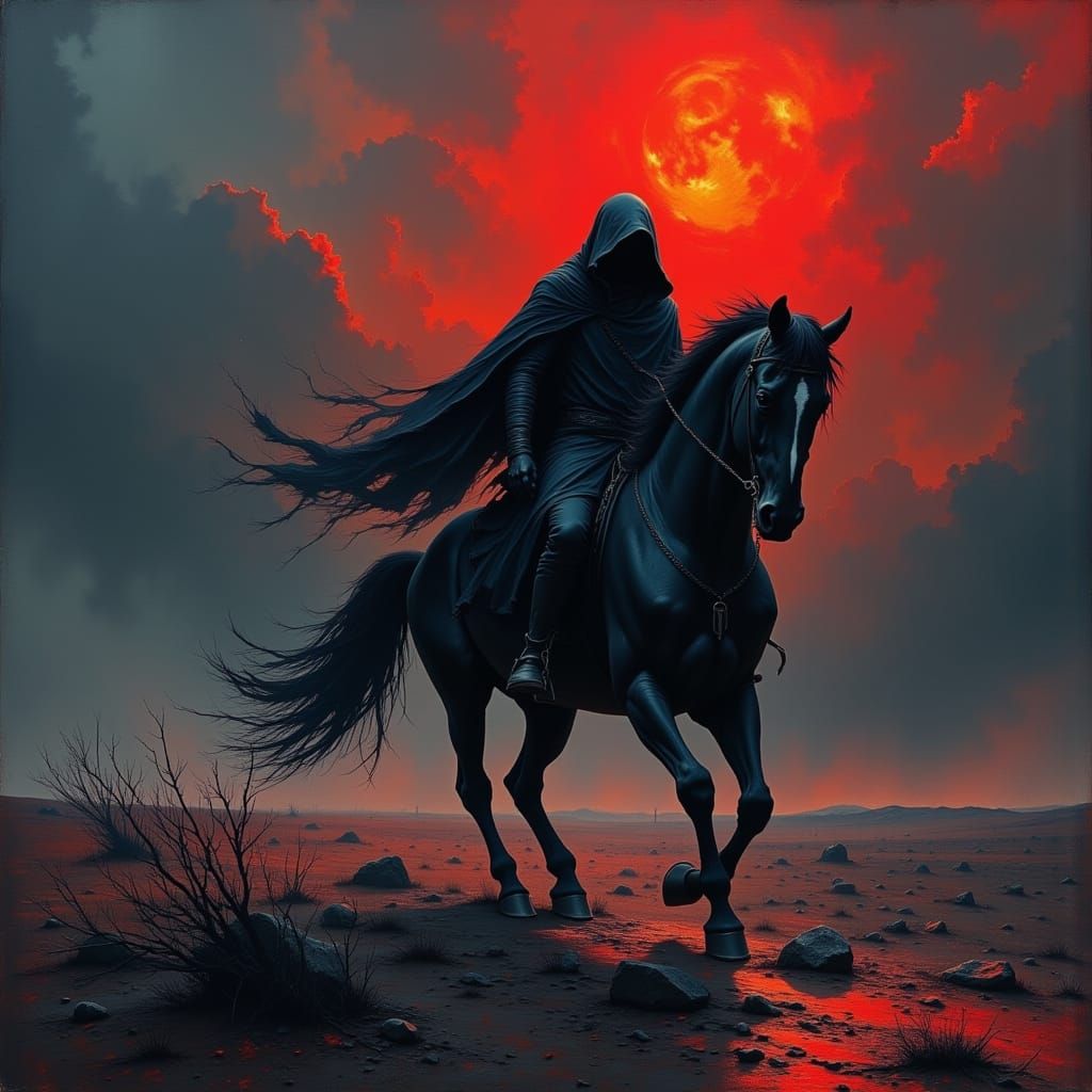 The Black Rider in Stormy Landscape