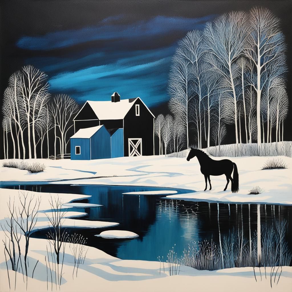 Abstract Horse at Frozen Lake: Fine Detail Art