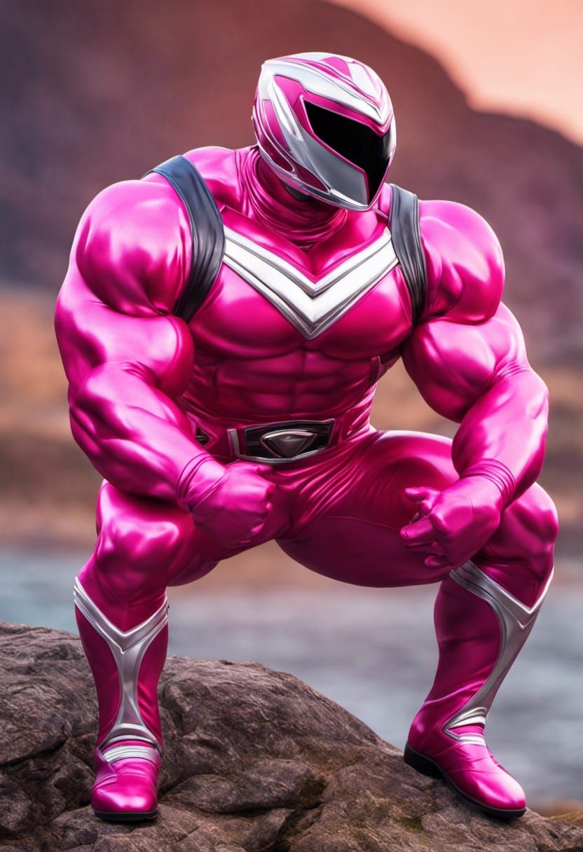 Hyperrealistic Pink Ranger Bodybuilder in Spandex