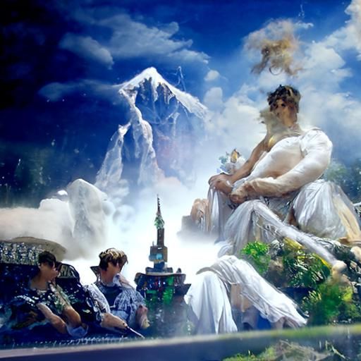 The Gods of Olympus sitting on mount Olympus