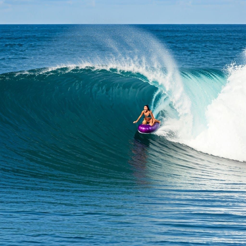 Olivia Rodrigo Rides Eggplant Pool Toy on Giant Wave