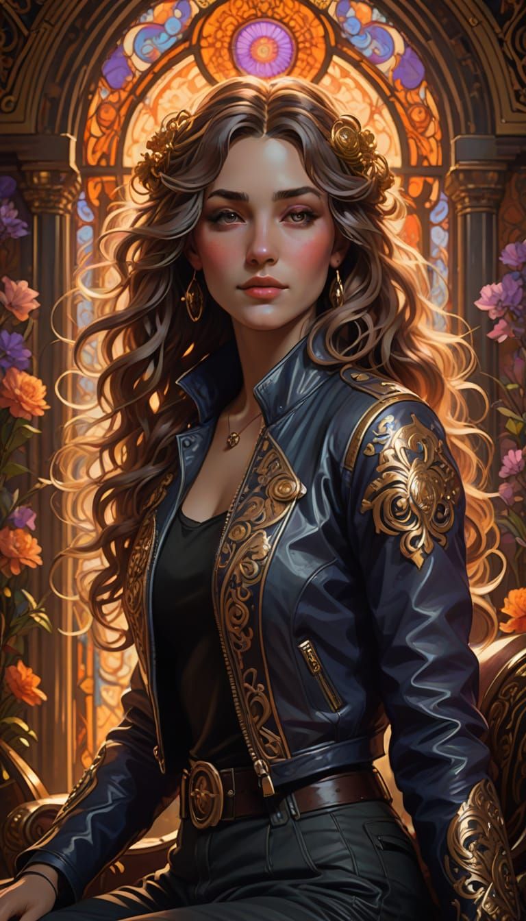 Confident Young Woman in Golden Chair, Sunset Glow