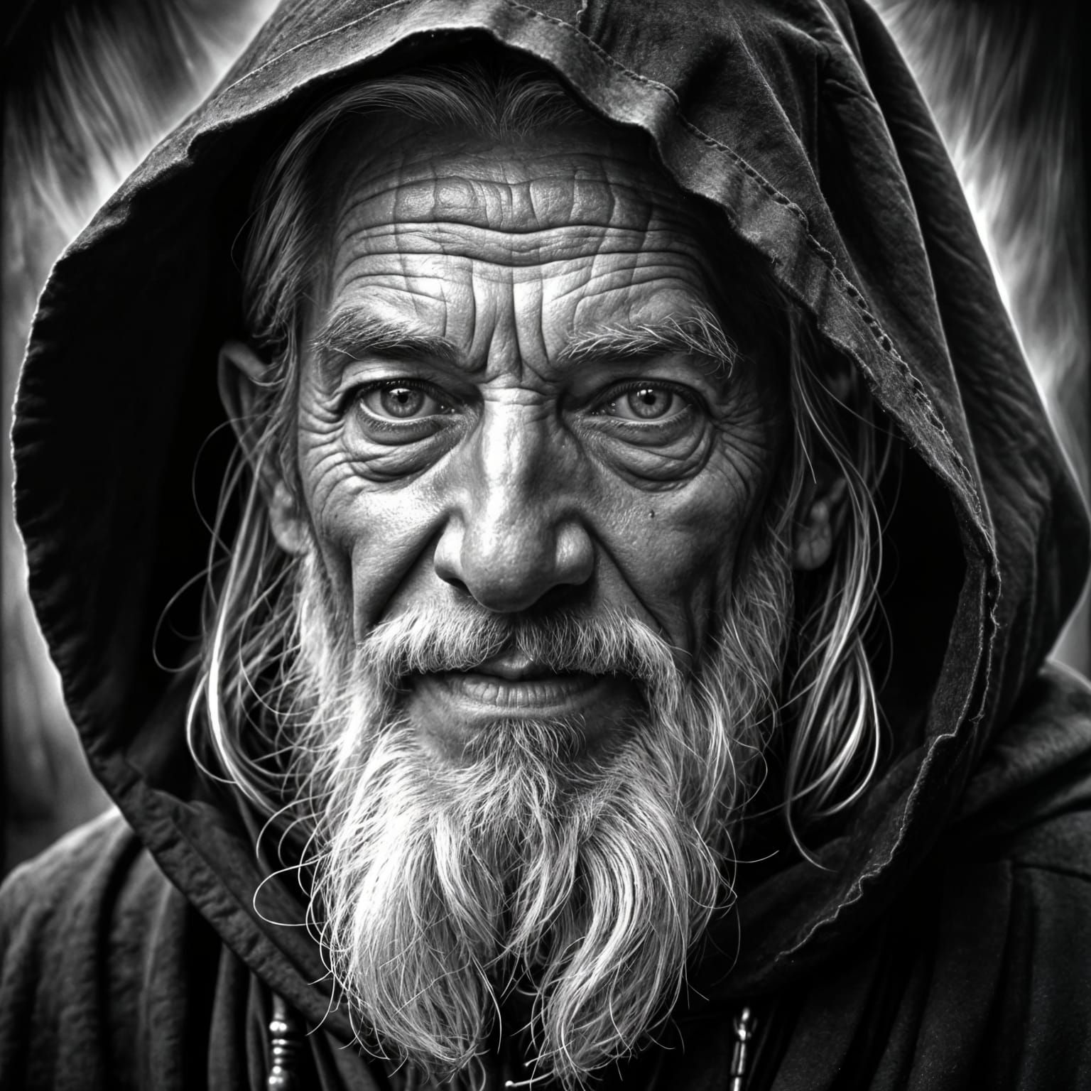Mystical Old Wizard Portrait in Charcoal Style