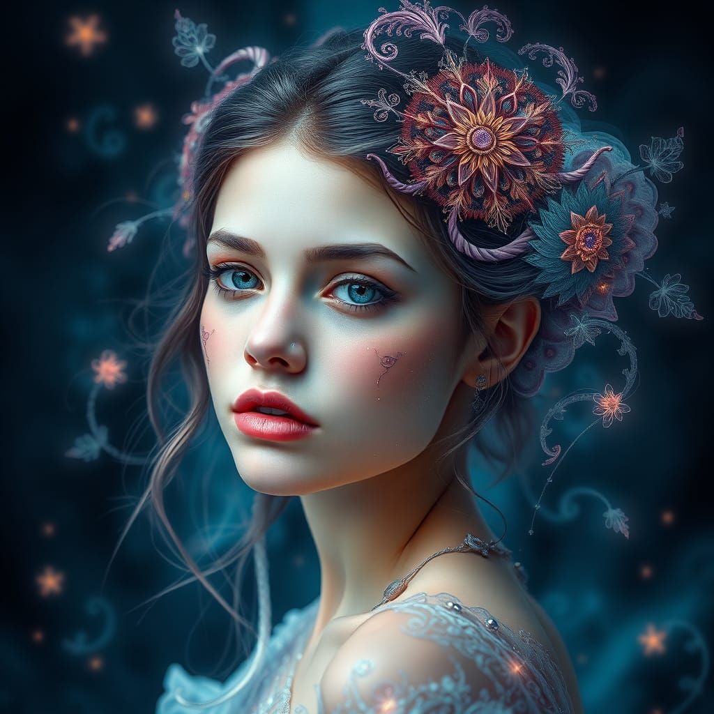Breathtaking Young Woman in Enchanting Fractal Art