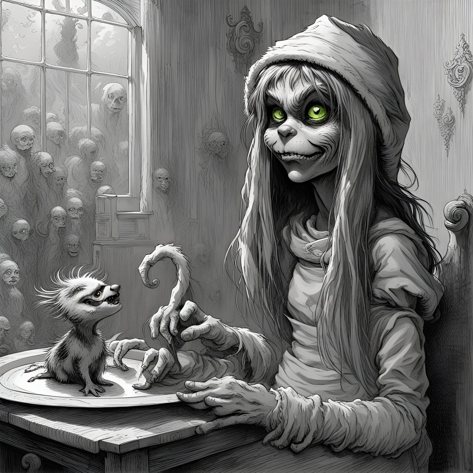 Grinch Girl: Horror Art Inspired by Doré and Rutkowski