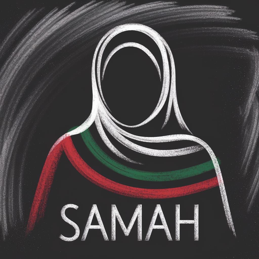 Palestinian Woman Samah Chalk Portrait on Blackboard