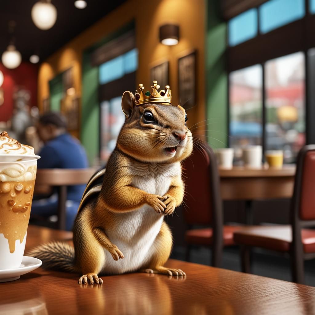 Chipmunk in Cafe: Hyperrealistic Splash Art