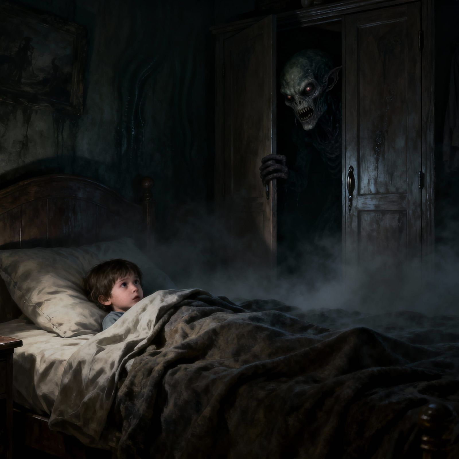 Create 
Image
Young child
Bed
Blankets 
Hidden 
Monster
Clos...